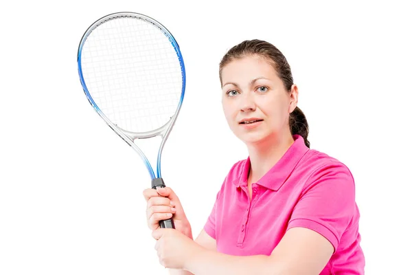 Retrato horizontal de un jugador de tenis concentrado con una raqueta — Foto de Stock
