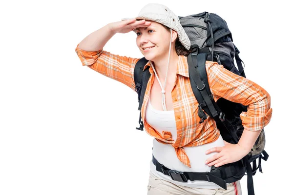 Regardant au loin un touriste avec un sac à dos et spa gauche — Photo
