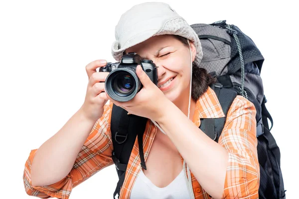 Fotógrafo turístico profissional no trabalho, retrato isolado — Fotografia de Stock