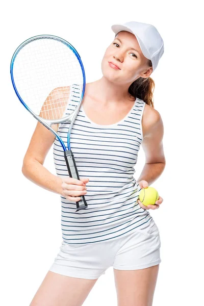 Тенісист впевнений у банері на білому тлі — стокове фото
