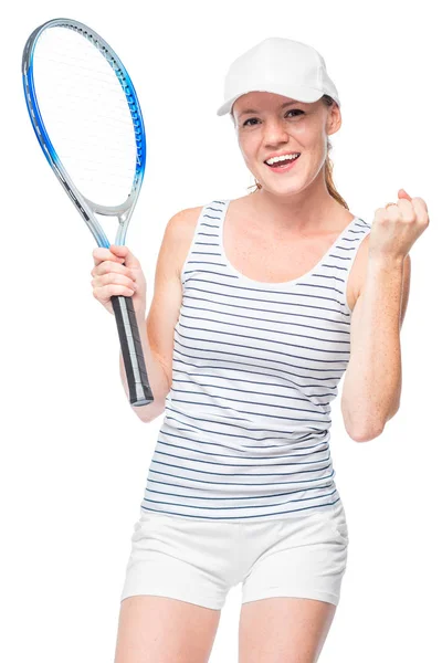 Succesvolle tennisser won de wedstrijd, de emotionele portret is — Stockfoto