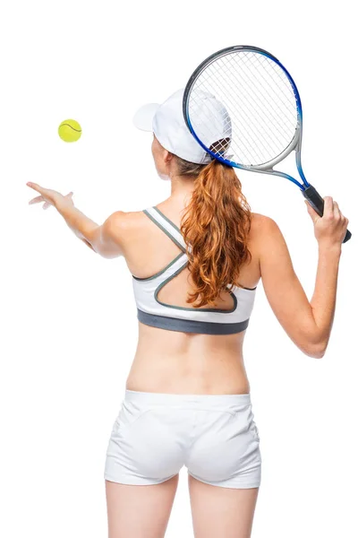 テニス プレーヤーは、白 b 攻撃のボールを照らす — ストック写真