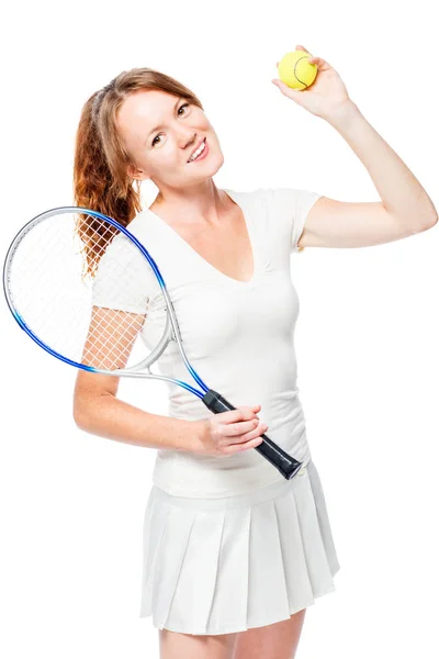 Улюблене хобі - гра у великому тенісі, портрет на білому спині — стокове фото