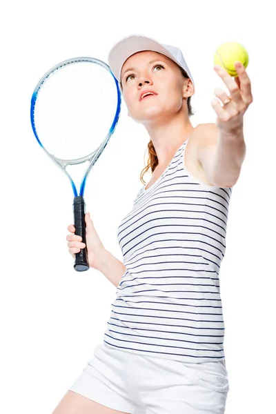 Foto casual de tenista profissional em fundo branco — Fotografia de Stock