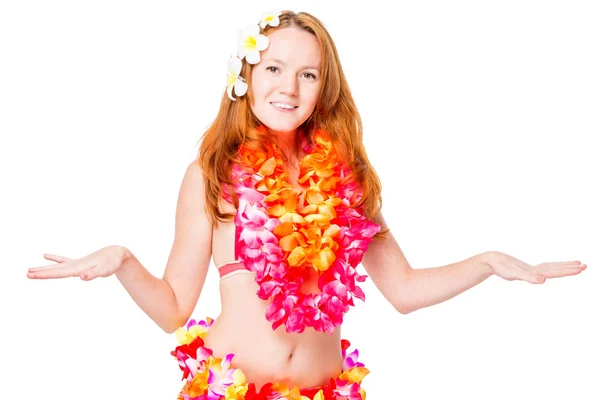 Woman dancing national Hawaiian dance on white background Stock Image