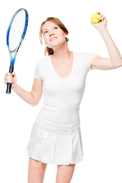 Емоційний щасливий тенісист щасливий з перемогою на білому фоні — стокове фото