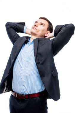 Dikey bir beyaz b dinlenme bir rüya işadamı portresi