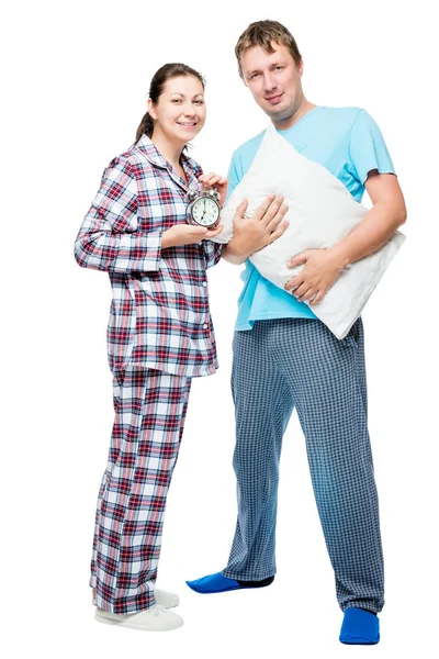 Σύζυγος και η σύζυγος στο πιτζάμες σε άσπρο φόντο, θέτοντας στο studio — Φωτογραφία Αρχείου