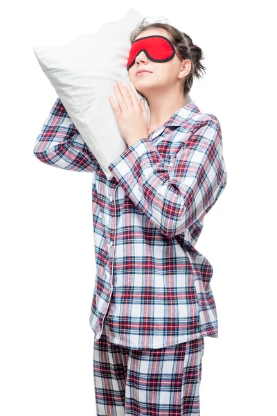 Retrato de una mujer dormida sobre una almohada suave, delante de un mas — Foto de Stock