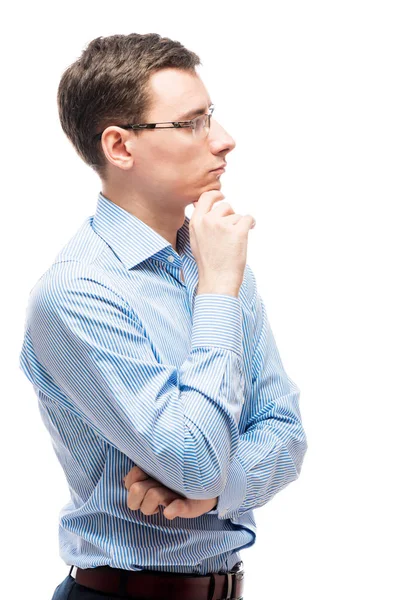 Empresario ponderando estrategia de negocio, retrato aislado — Foto de Stock