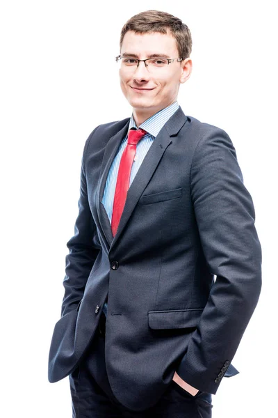 Successful businessman posing against white background, portrait — Stock Photo, Image