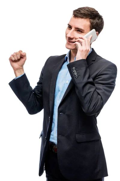 Succesvolle business op de telefoon, zakenman in een pak praten — Stockfoto