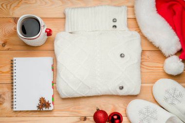 ahşap kurullarında kış nesneleri Üstten Görünüm