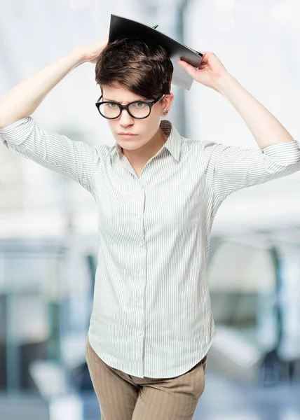 Angry wicked business woman in glasses in the office — Stock Photo, Image