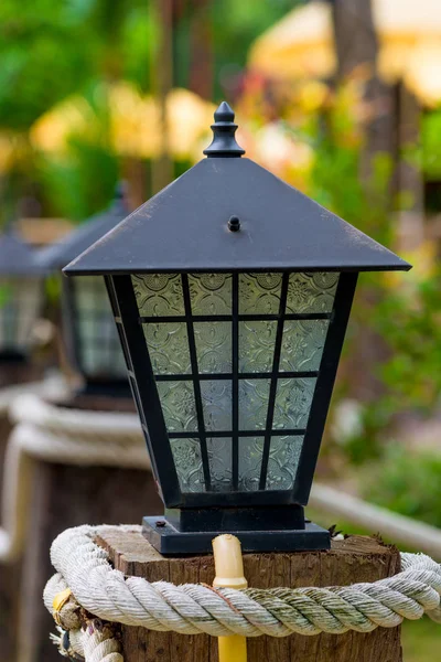 Lantern in retro style of metal and glass close-up on the street — Stock Photo, Image