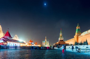 Kızıl Meydan Moskova Merkezi güzel gece görünümü, 