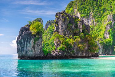 Hong Adası Andaman Denizi'nde ağaçları ile kaplı kaya