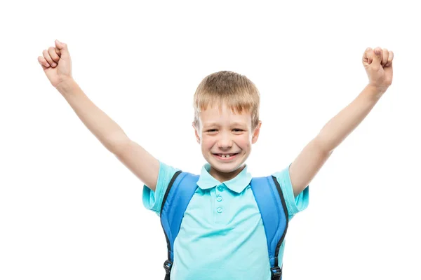 소년은 8 세 그의 손을 행복, 세로 절연 최대 — 스톡 사진