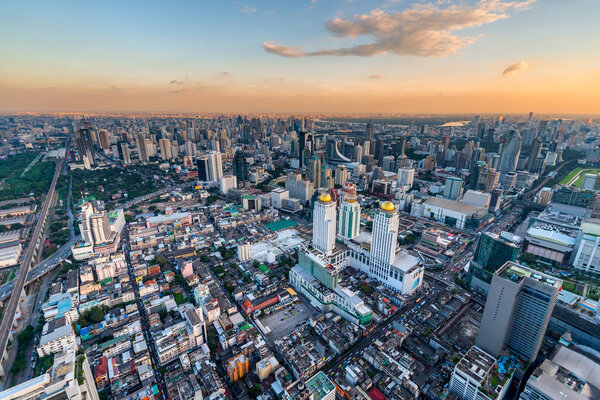 Megapolis during sunset, shooting the city of Bangkok from a tal