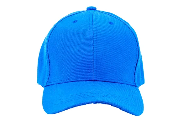 Ropa y accesorios gorra azul con una visera en un fondo blanco —  Fotos de Stock