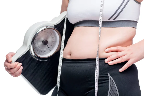 Concepto de mujer gorda foto pérdida de peso — Foto de Stock