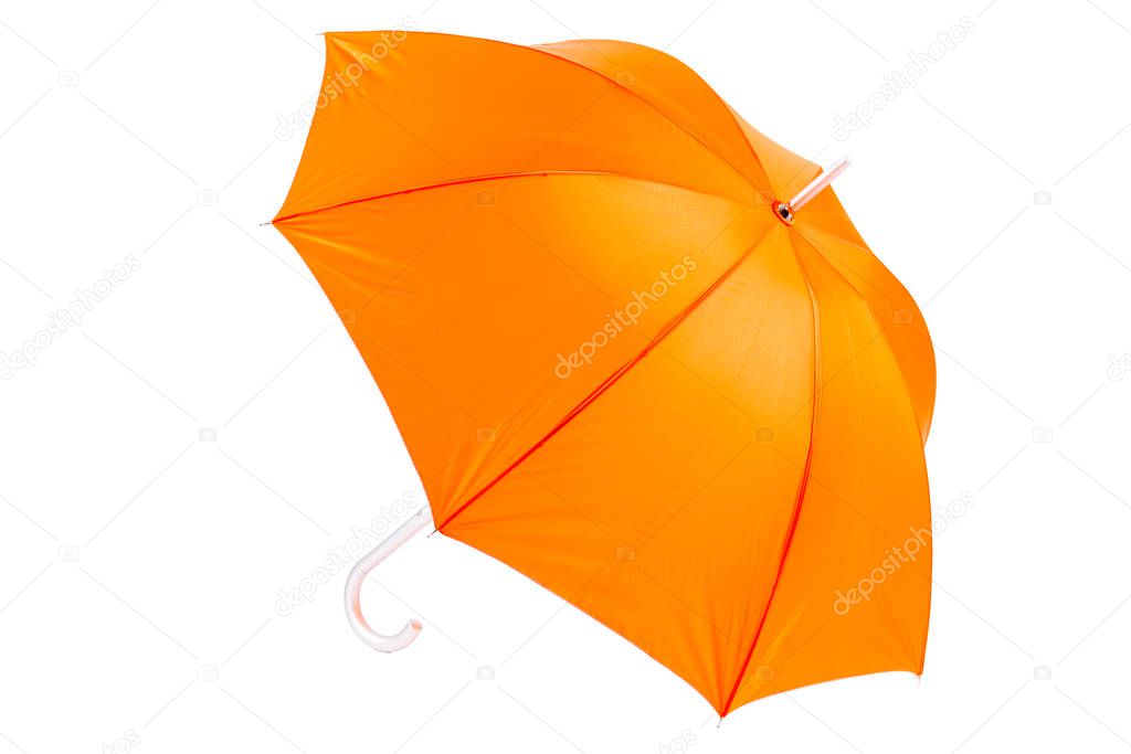 umbrella cane of orange color open, photograph on a white background is isolated