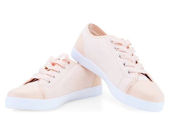 Women's pink canvas canvas comfortable shoes on a white backgrou — Stock Photo, Image