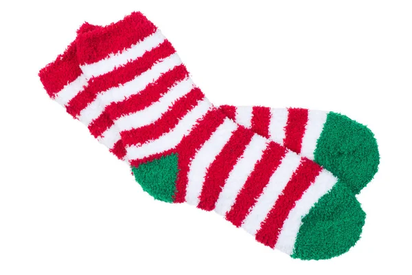 Pruhované teplé vánoční ponožky na bílém pozadí detailní isola — Stock fotografie