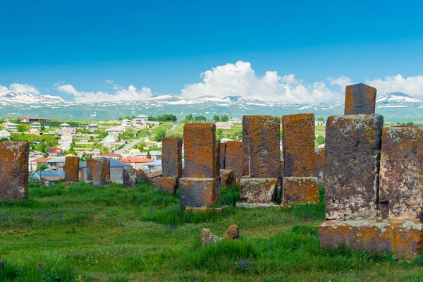 Vista Del Cementerio Noratus Con Antiguos Khachkars Monumento Armenio —  Fotos de Stock