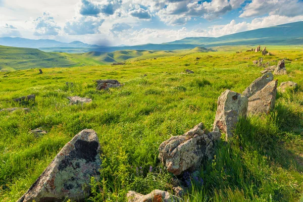 Campo Verde Suculento Con Piedras Armenia Contra Telón Fondo Las — Foto de Stock