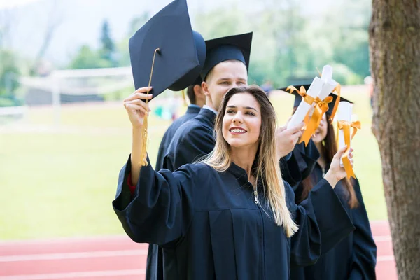 Feier Bildung Abschluss Schüler Erfolg Lernen Konzept — Stockfoto