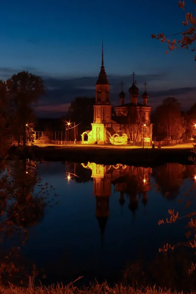 Spring in Vologda. Night scene. Church of the meeting of the Lor