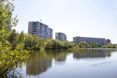 Jagra adasında yaz günü. Chayachiy Gölü. Severodvinsk, Arkhangelsk bölgesi. Yansıma