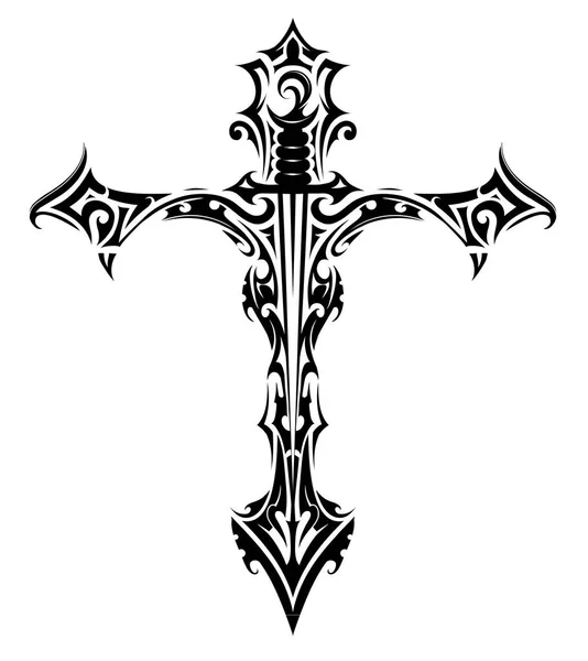 Tatouage croix avec épée à l'intérieur — Image vectorielle