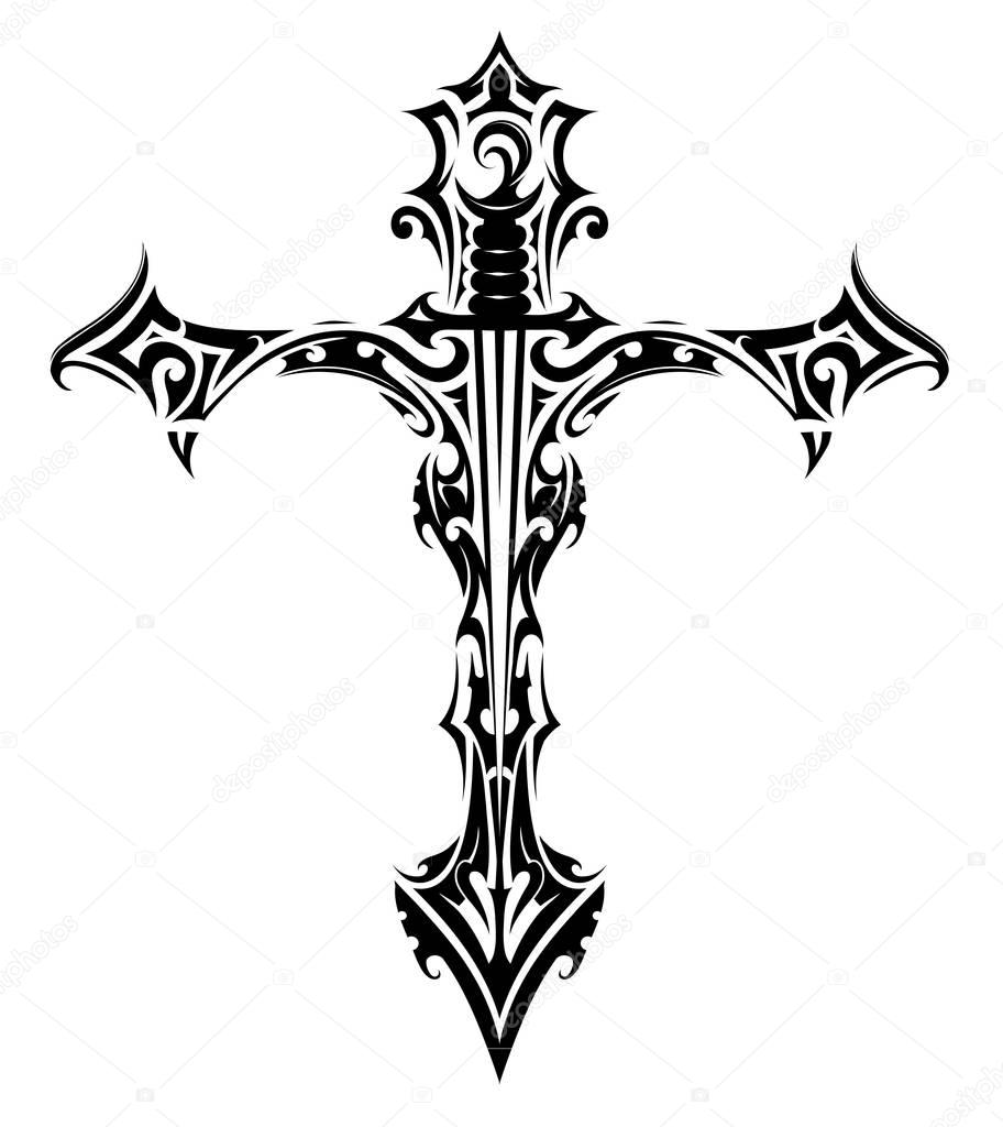 Cross tattoo with sword inside