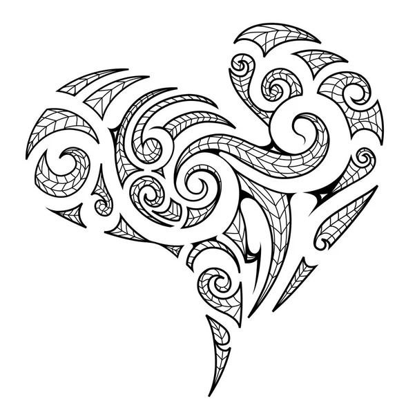 Forma do coração no estilo Maori tatuagem — Vetor de Stock