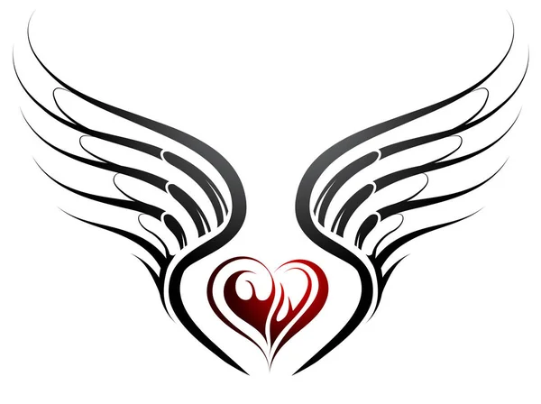 翼を持つ心臓形のタトゥー — ストックベクタ