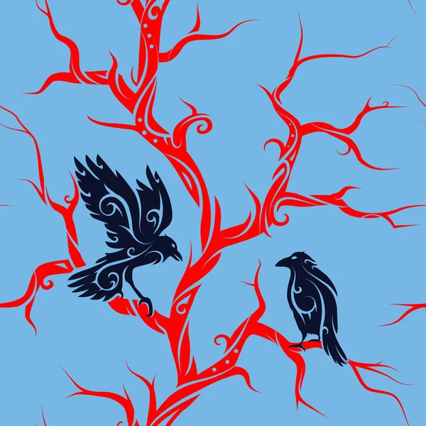 Seamless tree with crows — Stock Vector