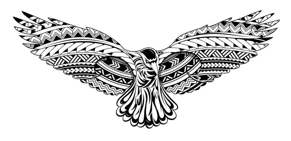 Crow tatuering med ornament Maori stil — Stock vektor