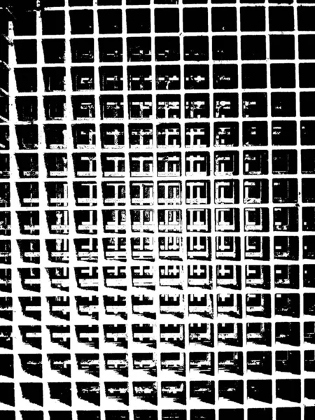 Distress old rusted peeled, scrathed vector texture with metal net, wire, cage, crossed stripes. Black and white grunge background. — 스톡 벡터
