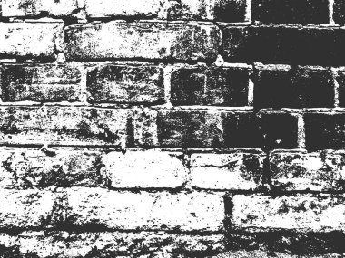 Sıkıntı eski tuğla duvar dokusu. Siyah ve beyaz grunge arka plan. Vektör çizimi.