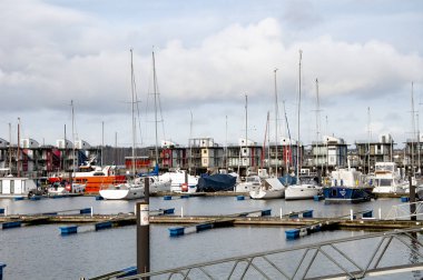 FLENSBURG, Almanya. 26 Ocak 2020 Yat ve rıhtımdaki tekneler