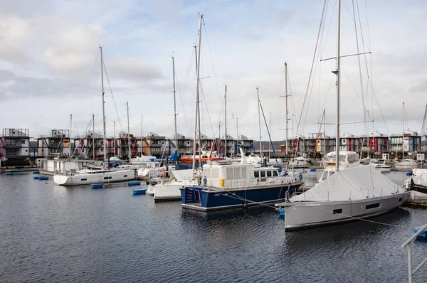 Flensburg Tyskland Januari 2020 Yachter Och Båtar Vid Piren — Stockfoto