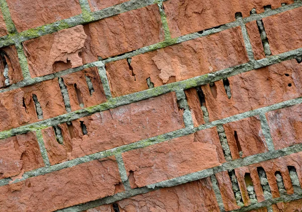 Oude Rode Gebarsten Bakstenen Muur Textuur Oppervlakte Achtergrond Voor Web — Stockfoto