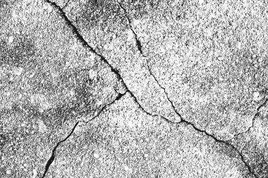 Çatlamış beton vektör dokusu sıkıntısı. EPS8 illüstrasyonu. Siyah ve beyaz grunge arka planı. Taş, asfalt, alçı, mermer.