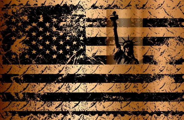 Grunge Arany Zászló Usa Vektor Illusztráció Vintage Retro Stílus Szabadságszobor — Stock Vector