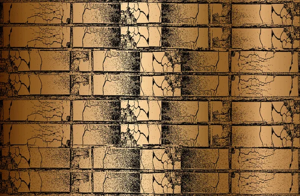 Distressed Overlay Texture Old Golden Brick Wall Grunge Background Abstract Stock Vector