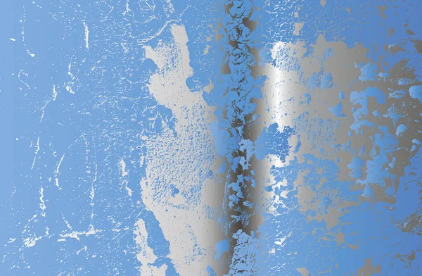 Distress Overlay Textuur Van Zilver Chroom Roestvrij Staal Blauw Gebarsten — Stockvector