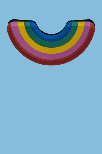 Rainbow Paper Plate Lgtbi Motifs Blue Background Conceptual Image Copy — Stock Photo, Image