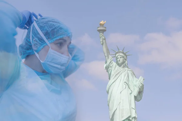 New York Város Képszerkesztése Orvosi Személyzettel Amerika Hősei Koronavírus Vagy — Stock Fotó